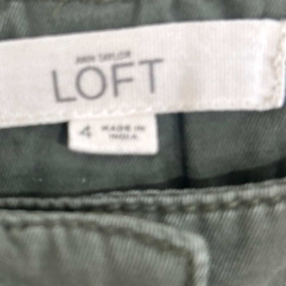LOFT Olive Green Cargo cropped cotton Pants tie belt size 4 - Picture 5 of 5